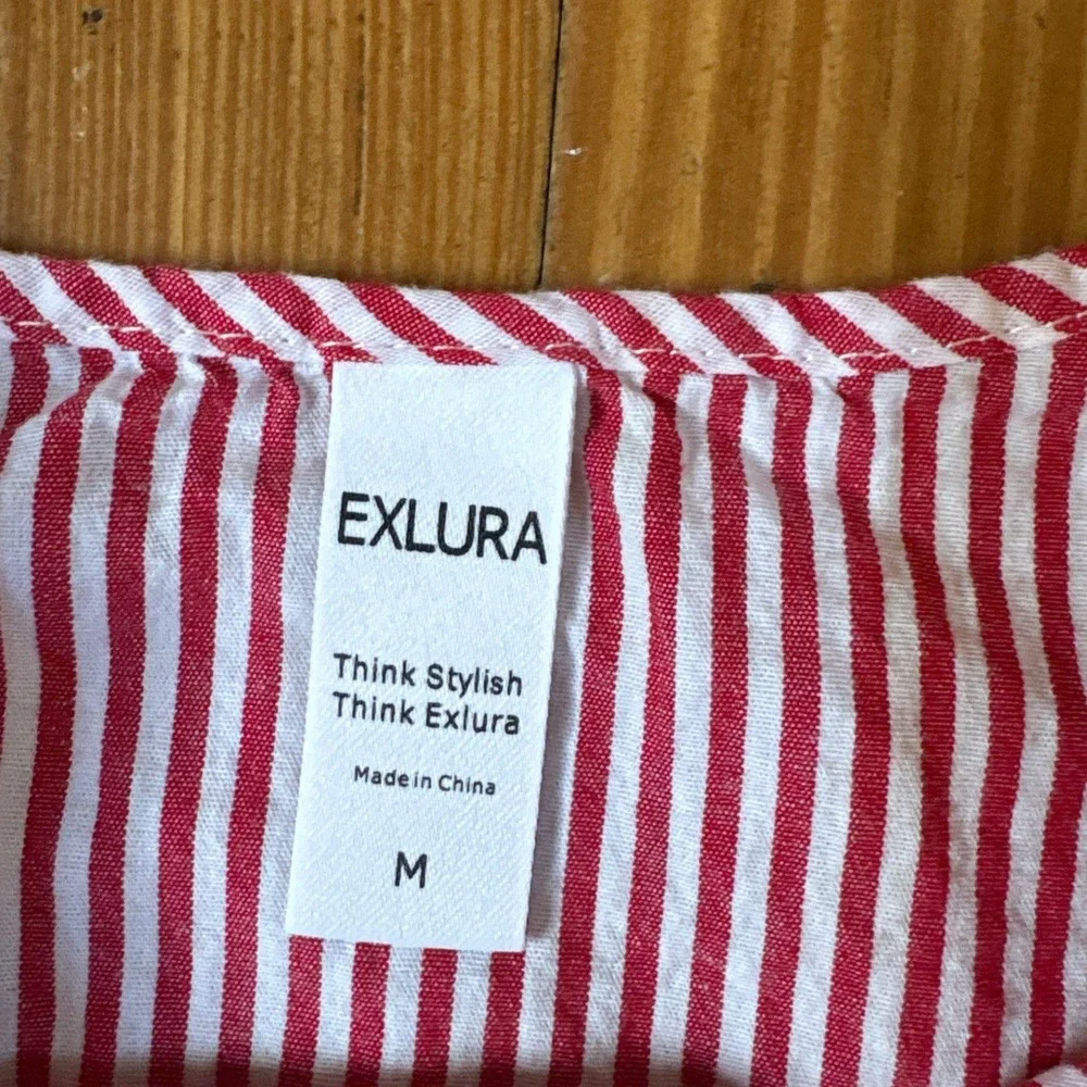 Exlura Shorts Set Women Red White Striped Sleeveless Crop Top Boho SIZE Medium